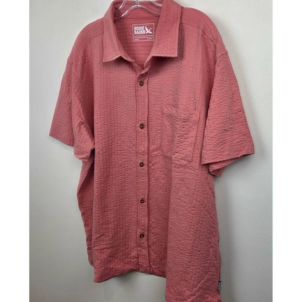Eddie Bauer Mens Short Sleeve Alderpine Seersucker Shirt XL Dessert Pink - Picture 4 of 10